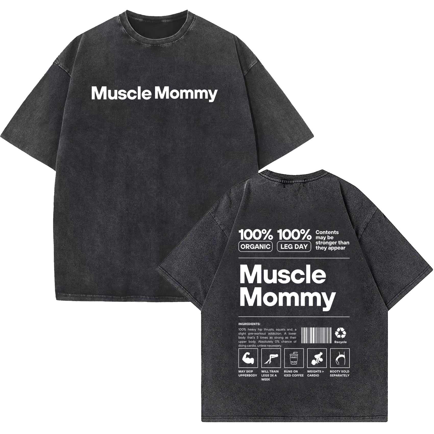 Nutrition For Fitness And Sports - ヴィンテージ風アシッドウォッシュ加工ダメージショートスリーブTシャツ ユニセックス サマーフィットネス 栄養ラベルレイアウトプリント ジム Y2K